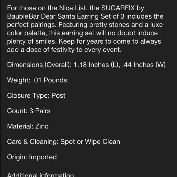 SUGARFIX by BaubleBar Dear Santa Clause Earring Set of 3 Milk Cookies North Pole - Picture 4 of 5